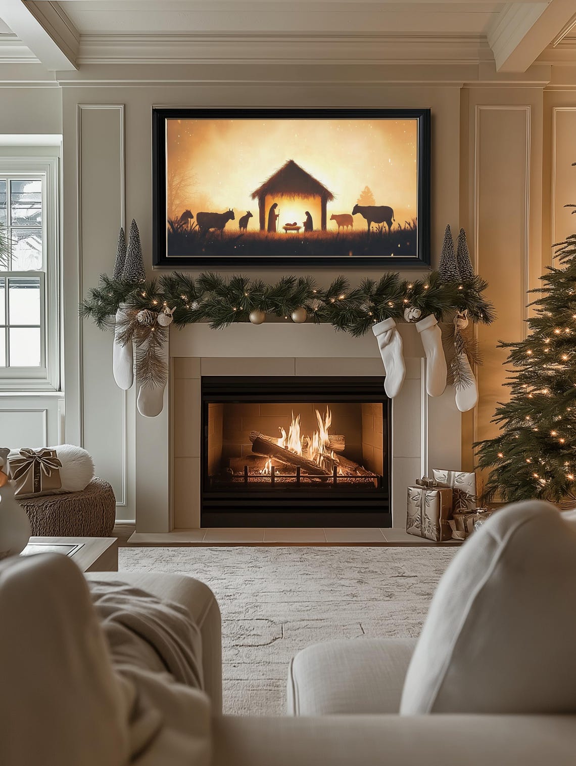 Nativity Silhouette Sunset Stable Animals Christmas Manger Poster - Image 2