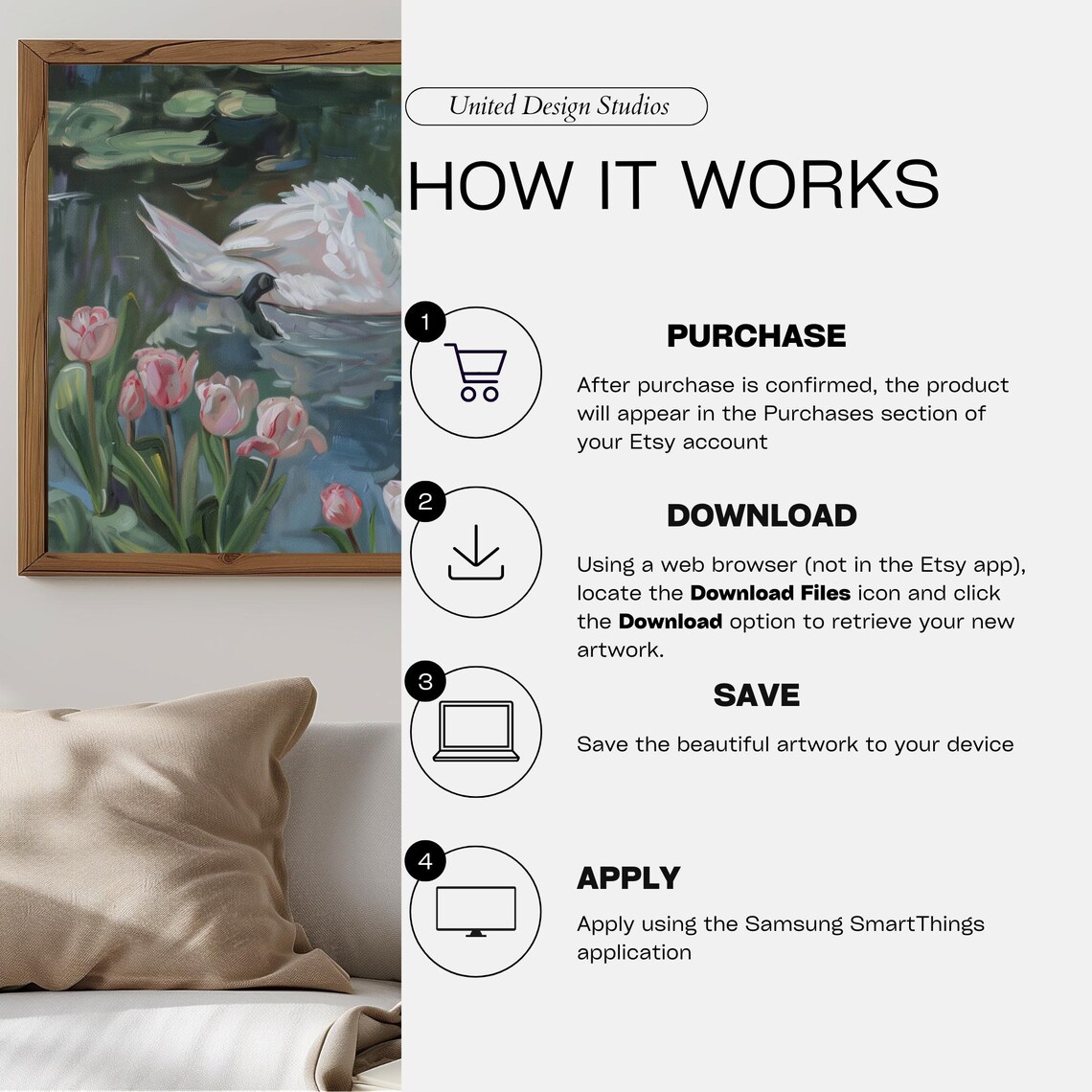 Spring Swan Oil Painting, Neutral Farmhouse Art - Image 3