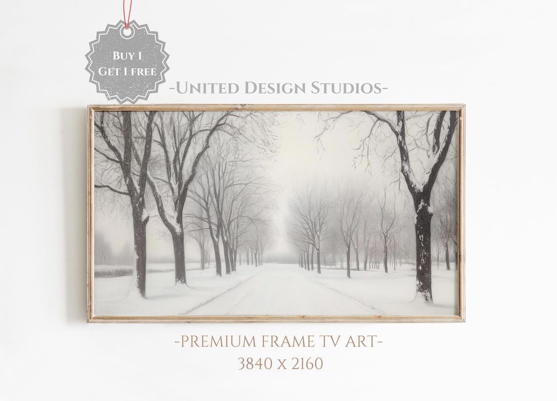 Frame Tv Winter Art Painting Of Winter Path Through Snowy Trees Farmhouse Winter Tv Art Holiday Frame Tv Art Christmas Frame Tv Art
