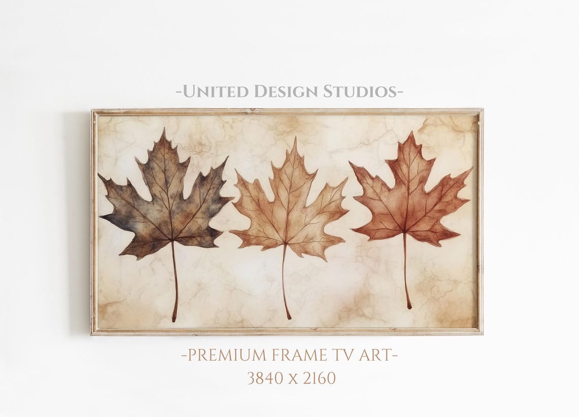 Maple Leaves Watercolor Rustic Botanical Autumn Frame TV Art Poster
