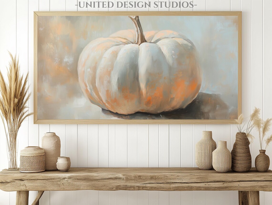 Single White Pumpkin Minimalist Neutral Fall Still Life Frame TV Poster - Image 2