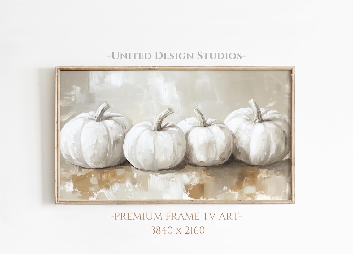 White Pumpkins Still Life Rustic Neutral Fall Painting Poster