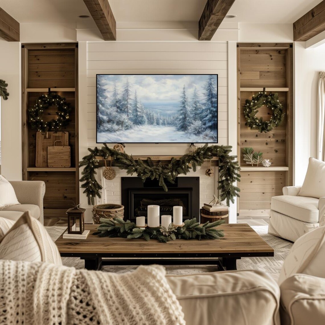 Icy Blue Snowy Pine Forest Valley Winter Wonderland Landscape Poster - Image 4