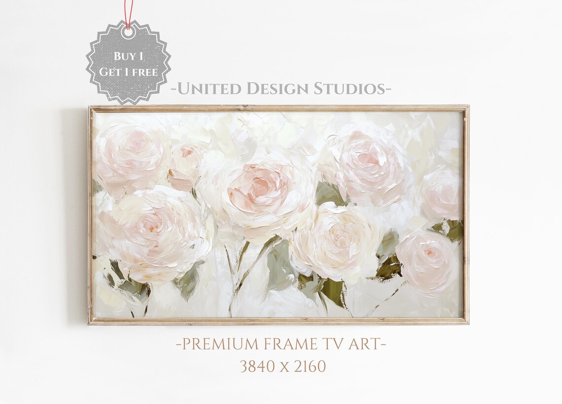 Pink Roses Flower Frame Art Print, Neutral Floral