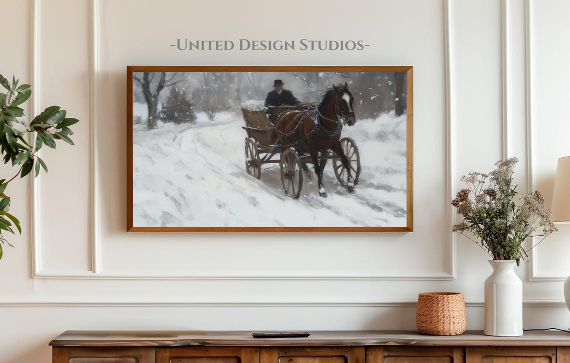 Christmas Frame Tv Art Christmas Painting Of Sleigh In Snow Frame Tv Art Classic Christmas Tv Art Winter Tv Art Farmhouse Christmas - Image 3