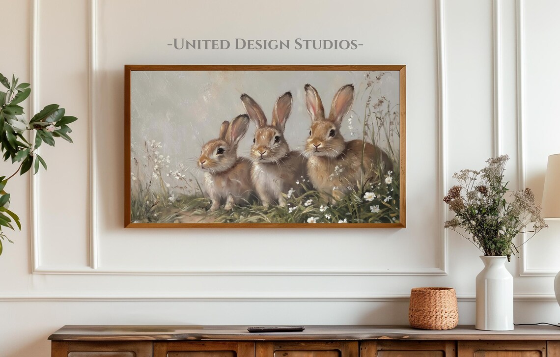 Neutral Spring Rabbit Painting, Easter Decor - Image 4