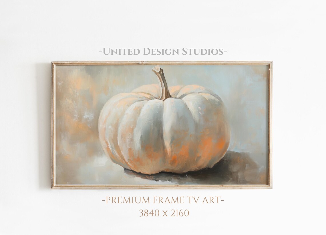 Single White Pumpkin Minimalist Neutral Fall Still Life Frame TV Poster
