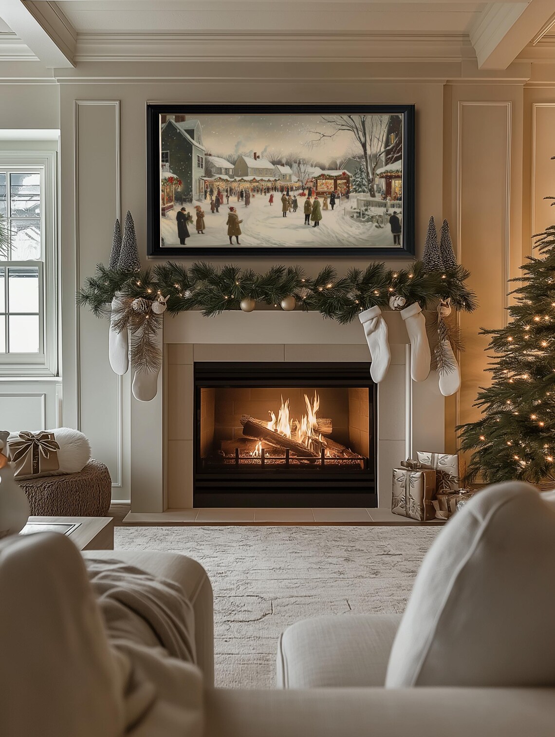 Winter Christmas Town, Classic Christmas Village Art Print - Image 2