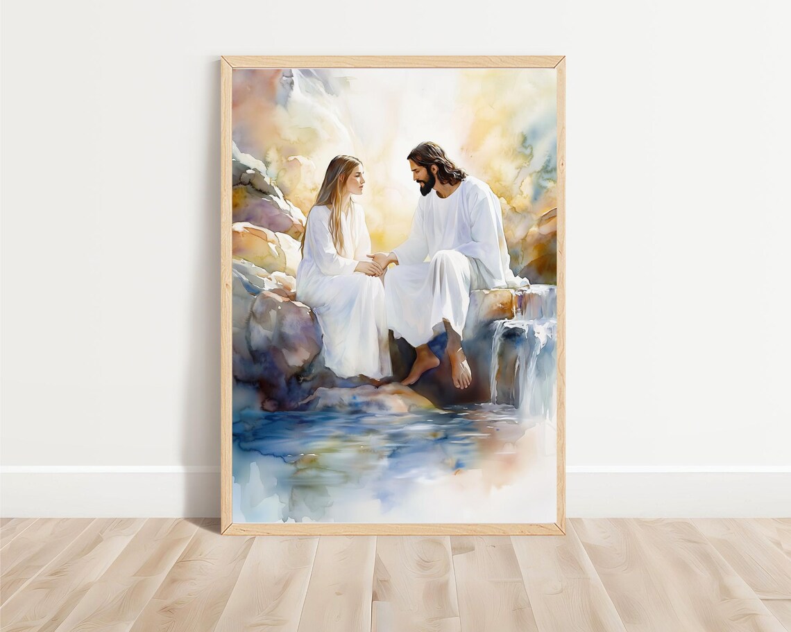 Jesus Sitting With Woman, Modern Christian Art Print - Image 3