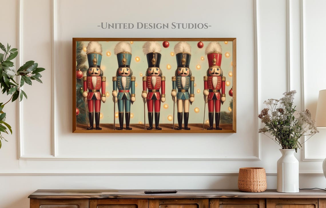 Nutcracker Soldiers Christmas Lights Red Blue Holiday Art Poster - Image 3