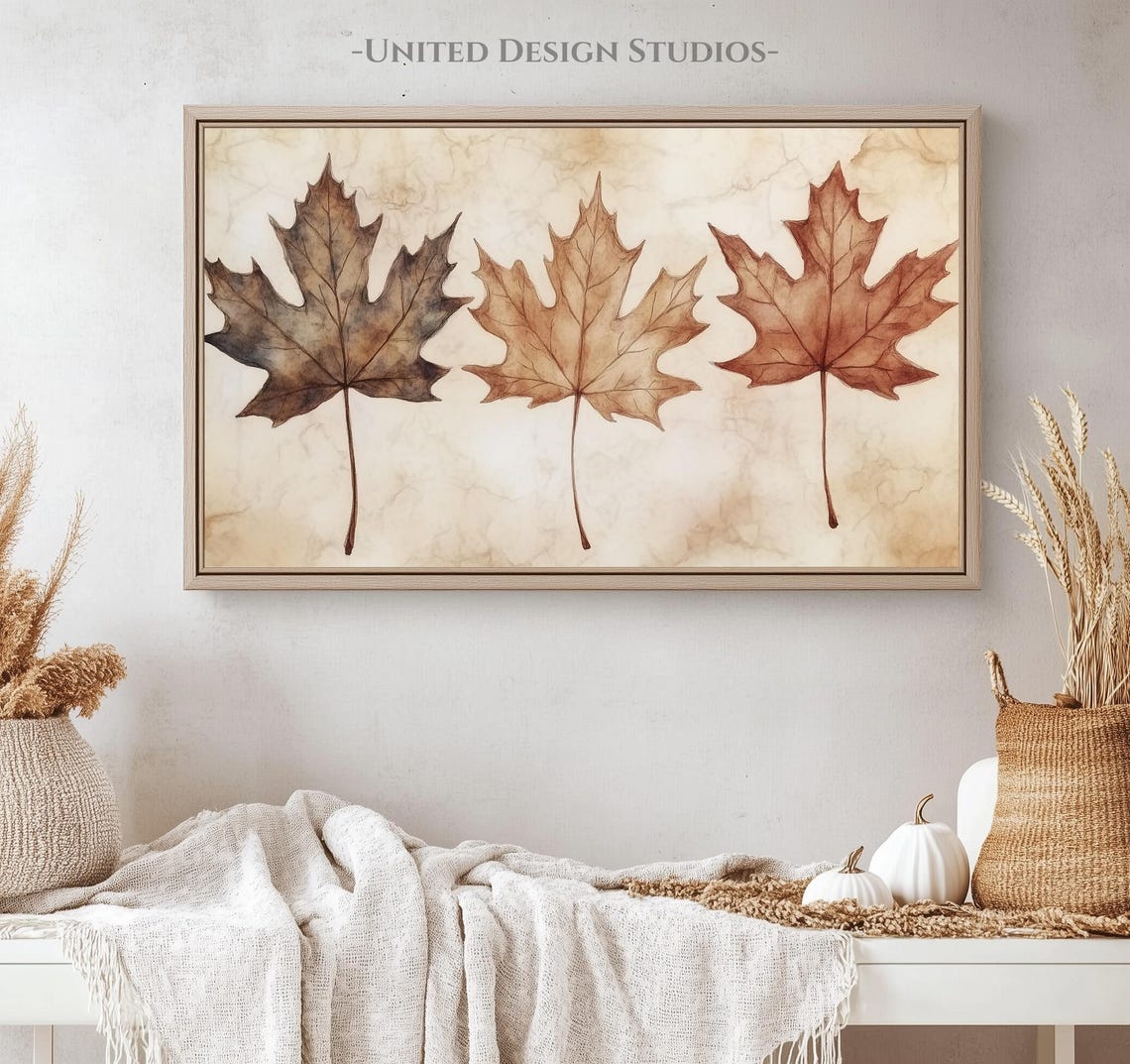 Maple Leaves Watercolor Rustic Botanical Autumn Frame TV Art Poster - Image 4