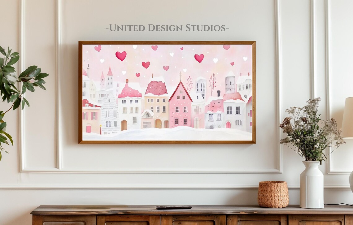 Valentine Village Art Print, Romantic Valentine Town - Image 4