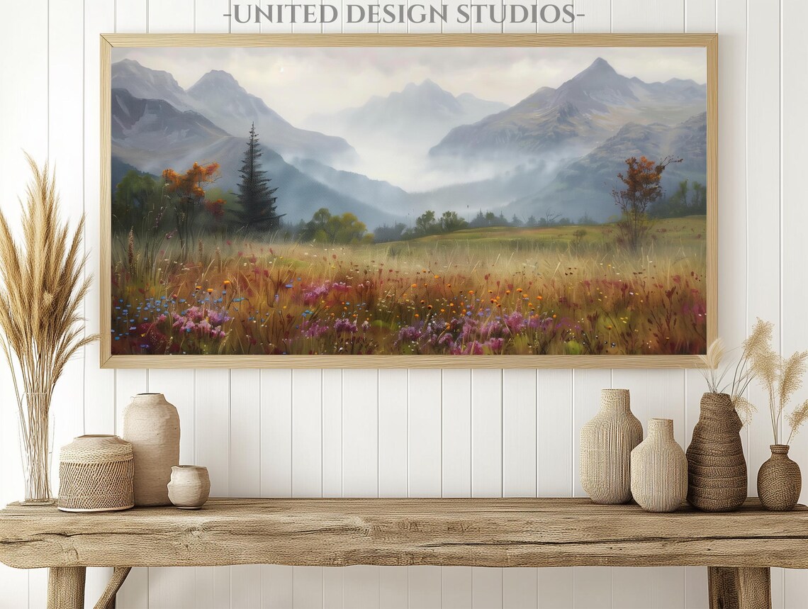 Spring Frame Tv Art Wildflower Mountain Landscape Painting For The Frame Tv Beautiful Oil Painting Tv Art Floral Mountain Art - Image 5