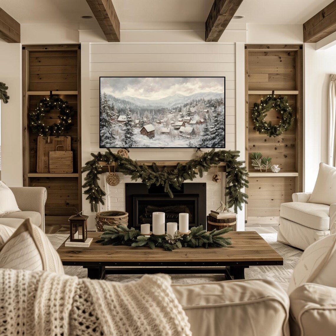 Winter Mountain Town Christmas Village Art Print - Image 4
