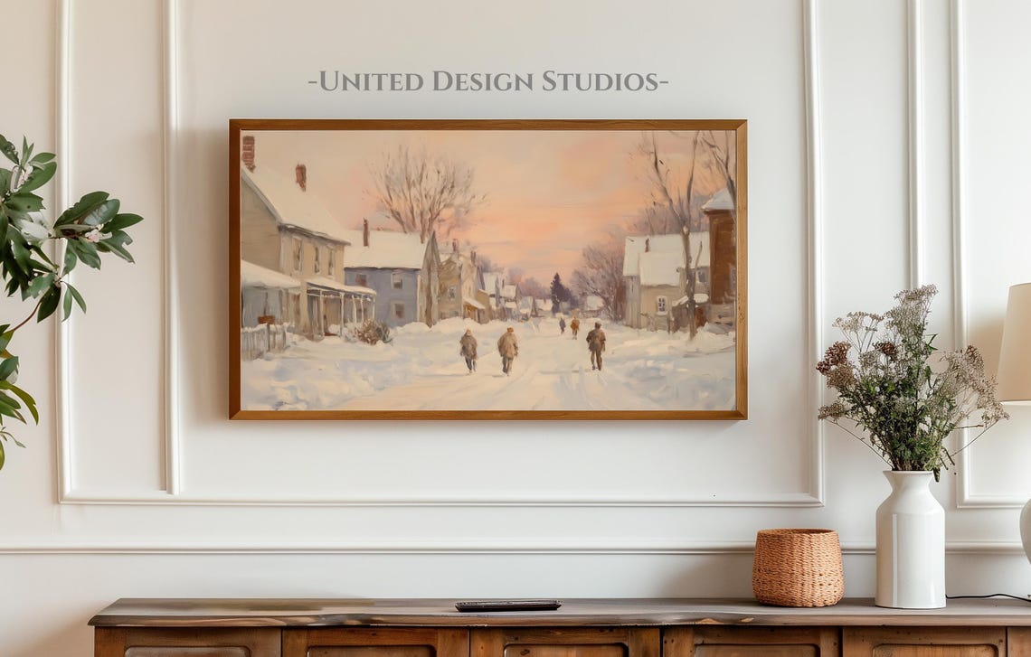 Frame Tv Winter Art Neutral Christmas Town Winter Painting Frame Tv Art Farmhouse Christmas Frame Tv Cottagecore Winter Tv Art - Image 3