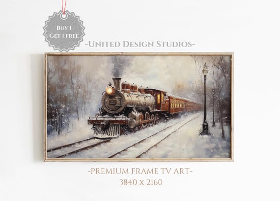 Christmas Train Moody Winter Holiday Art Print