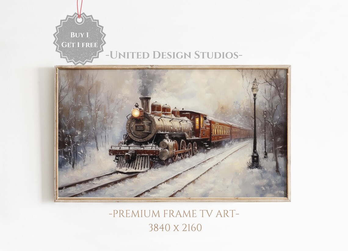 Christmas Train Moody Winter Holiday Art Print