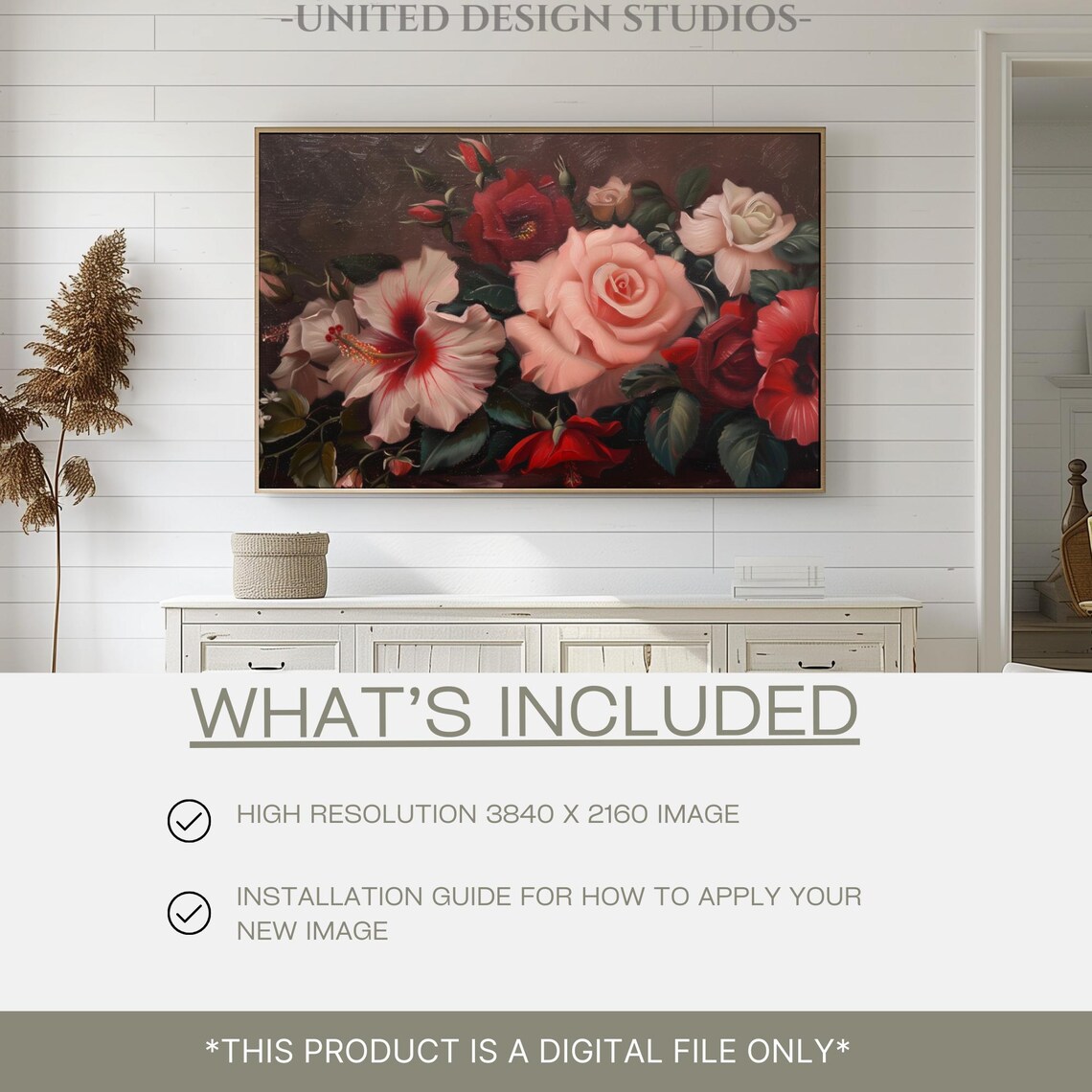Red White Roses Baroque Oil Painting Dark Moody Floral Poster - Image 2