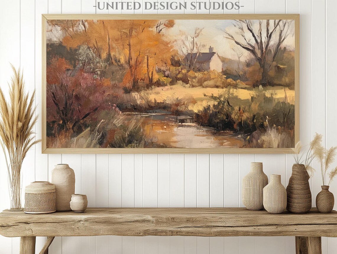 Autumn Landscape Textured Oil Painting, Cottagecore - Image 2