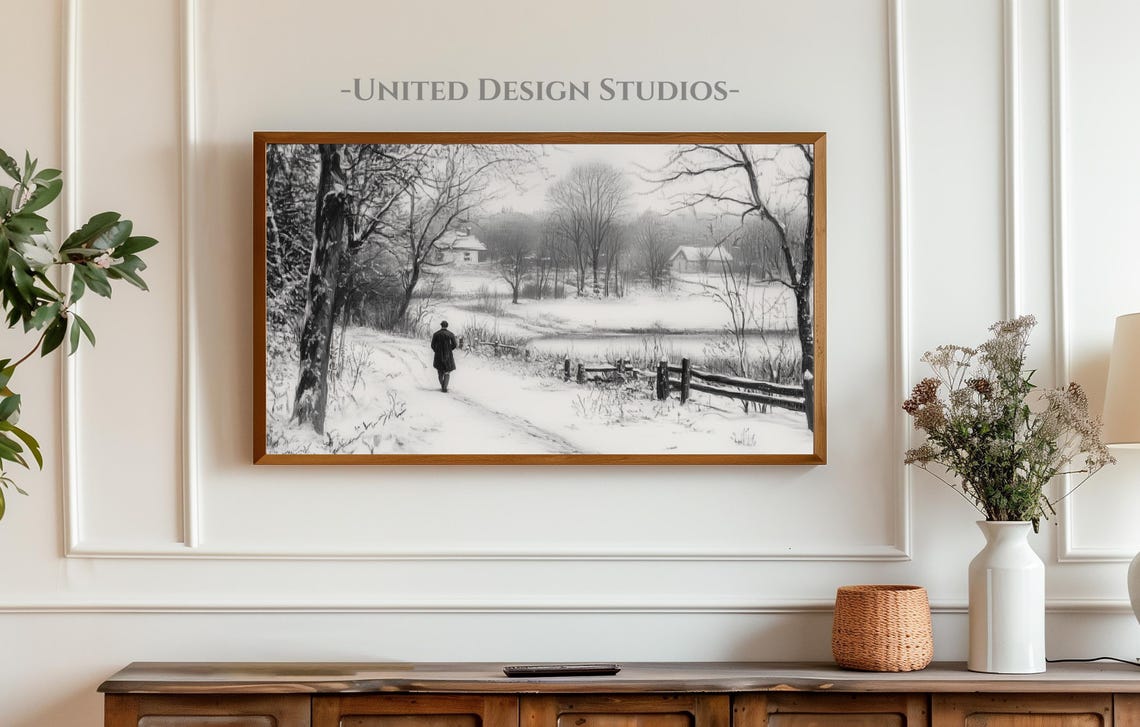Winter Frame Tv Art Painting Of Winter Forest Lake Landscape Frame Tv Art Farmhouse Winter Landscape Art For Tv Christmas Frame Tv Art - Image 3