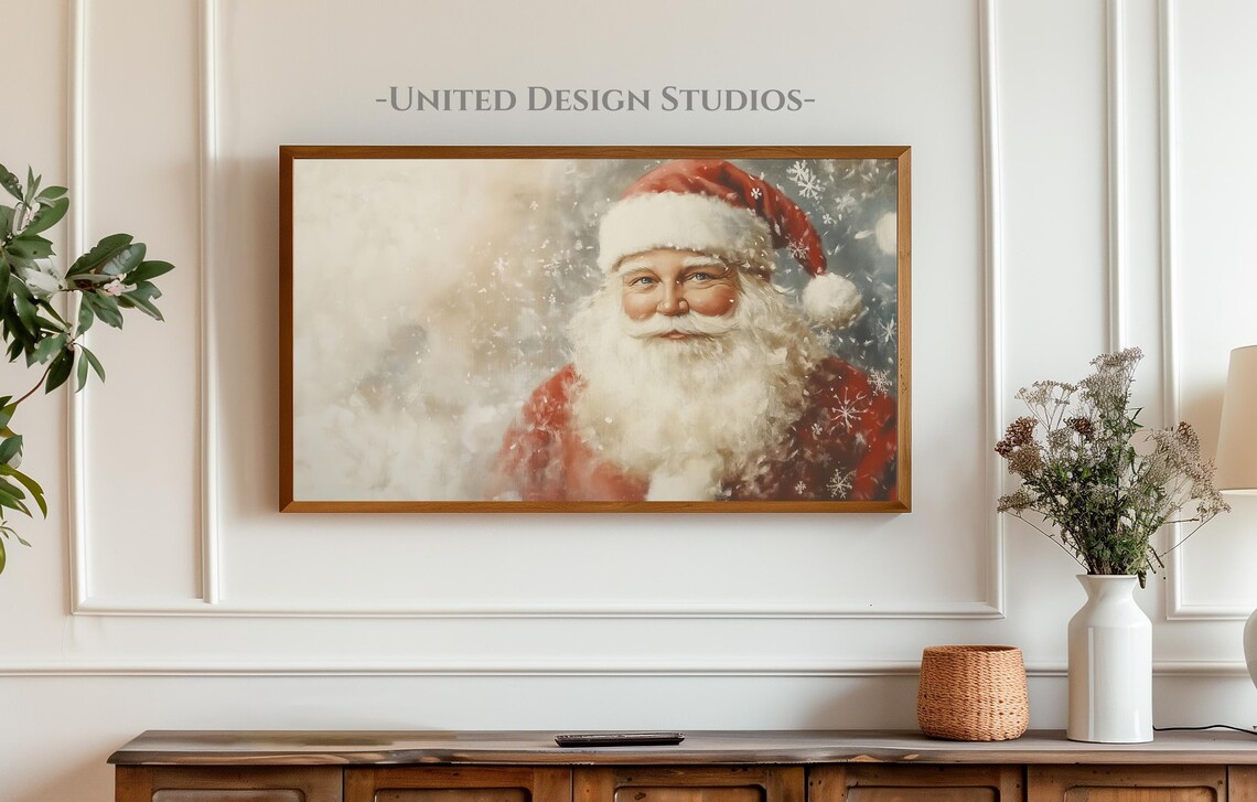 Christmas Frame Tv Art Neutral Christmas Santa Painting Frame Tv Art Winter Frame Tv Art Farmhouse Santa Christmas Frame Tv Art - Image 3
