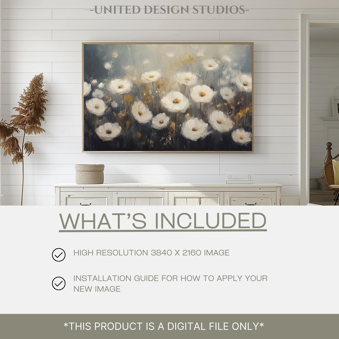 White Flowers Dark Moody Background Rustic Floral Still Life Poster - Image 2