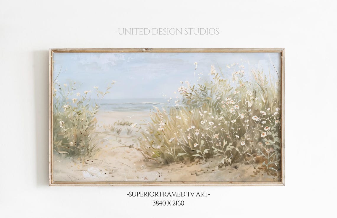 Sandy Beach Path Wildflowers Dunes Ocean Breeze Frame TV Art Poster