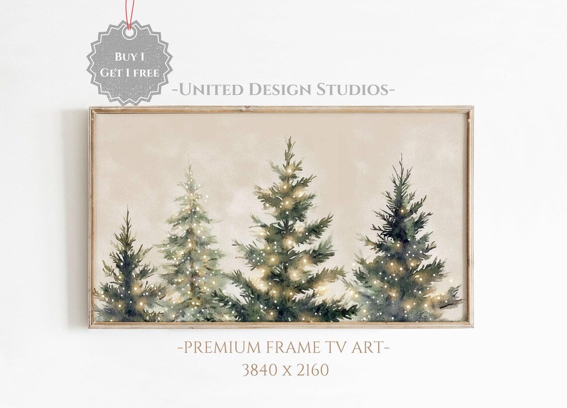 Neutral Watercolor Christmas Tree Art Print