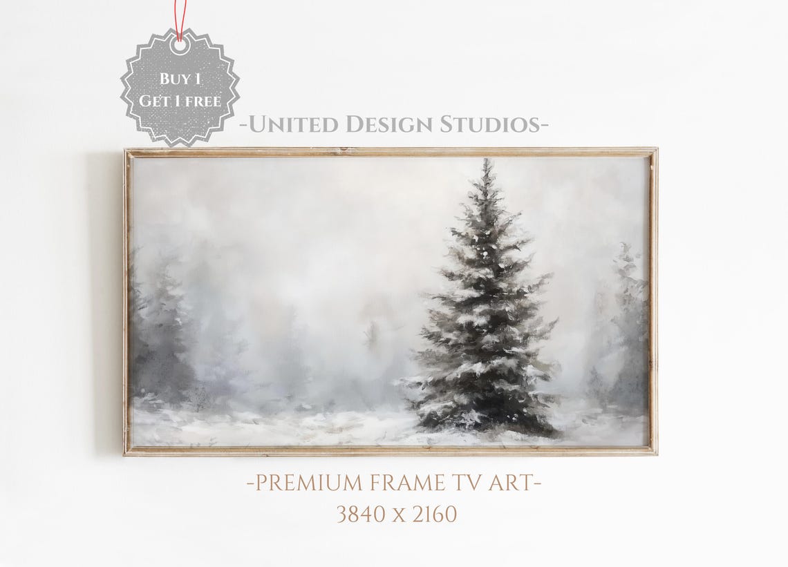 Frame Tv Winter Painting Of Pine Tree Forest Frame Tv Art Moody Winter Frame Tv Art Farmhouse Christmas Oil Painting