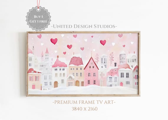 Valentine Village Art Print, Romantic Valentine Town