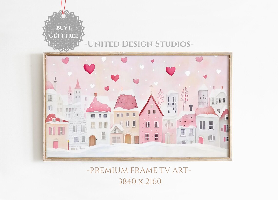 Valentine Village Art Print, Romantic Valentine Town