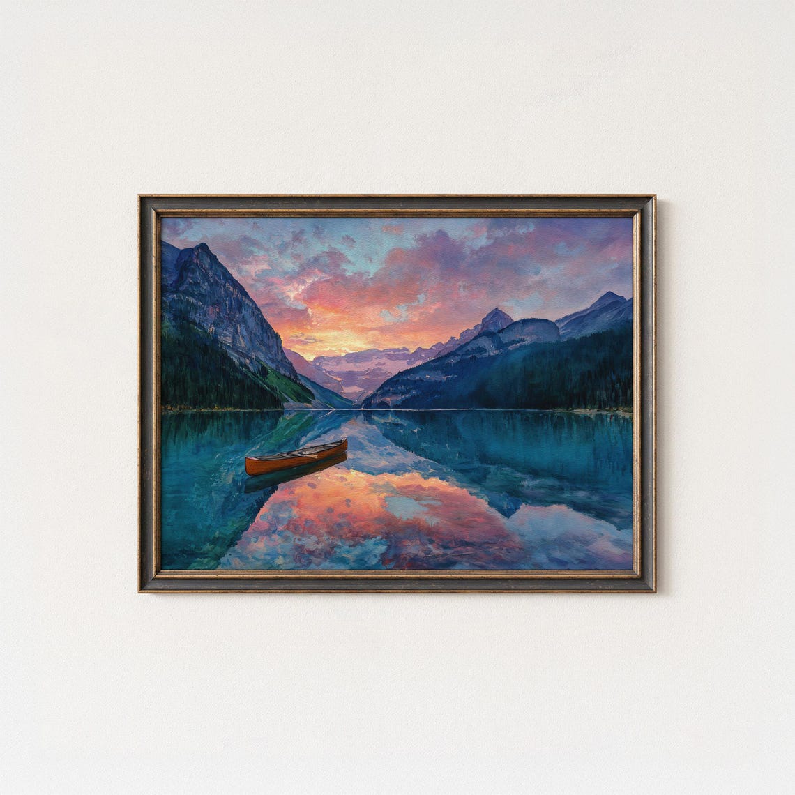 Lake Louise Sunset Print Banff Canoe Reflection Fine Art Decor