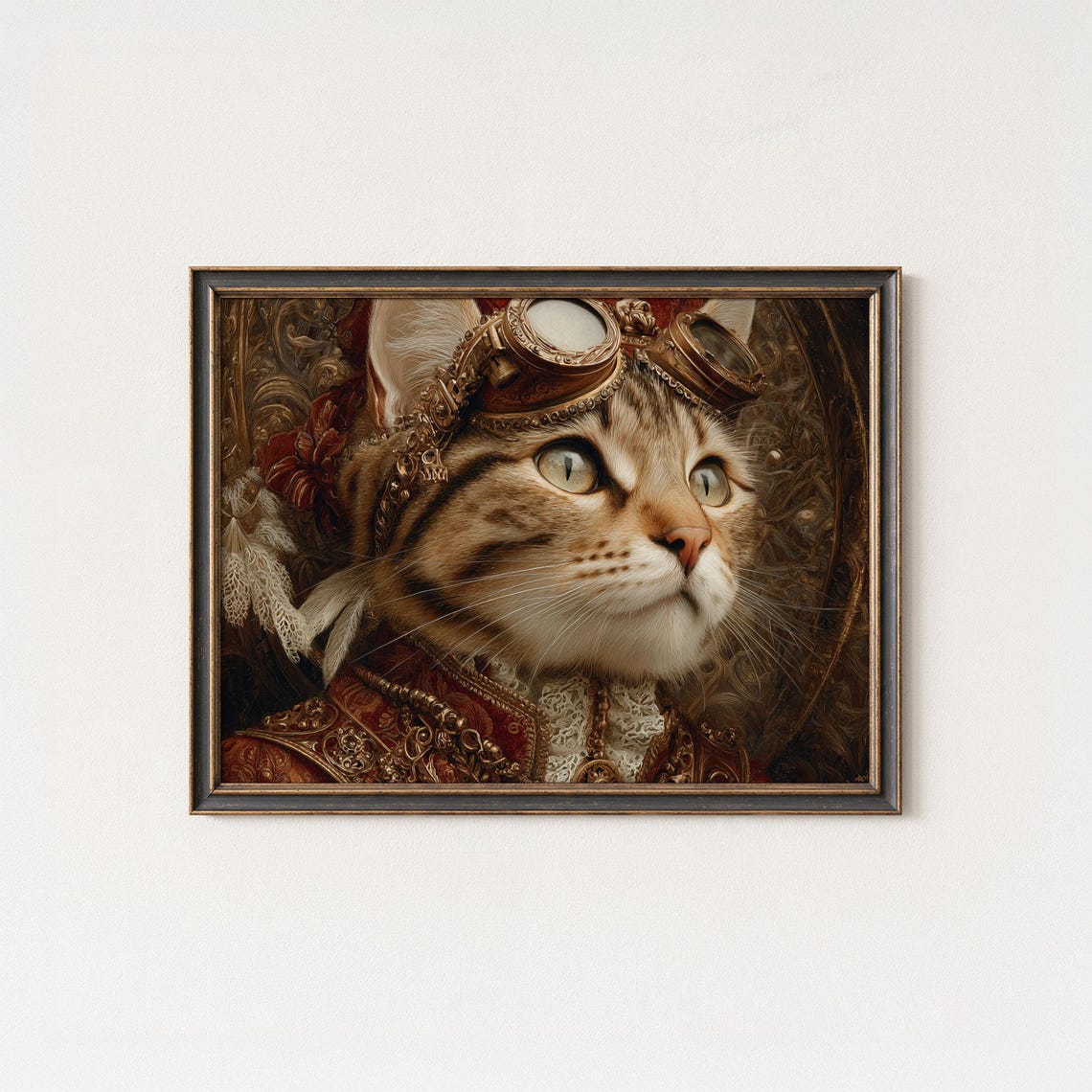Steampunk Tabby Cat Goggles Lace Ruffle Victorian Portrait Poster