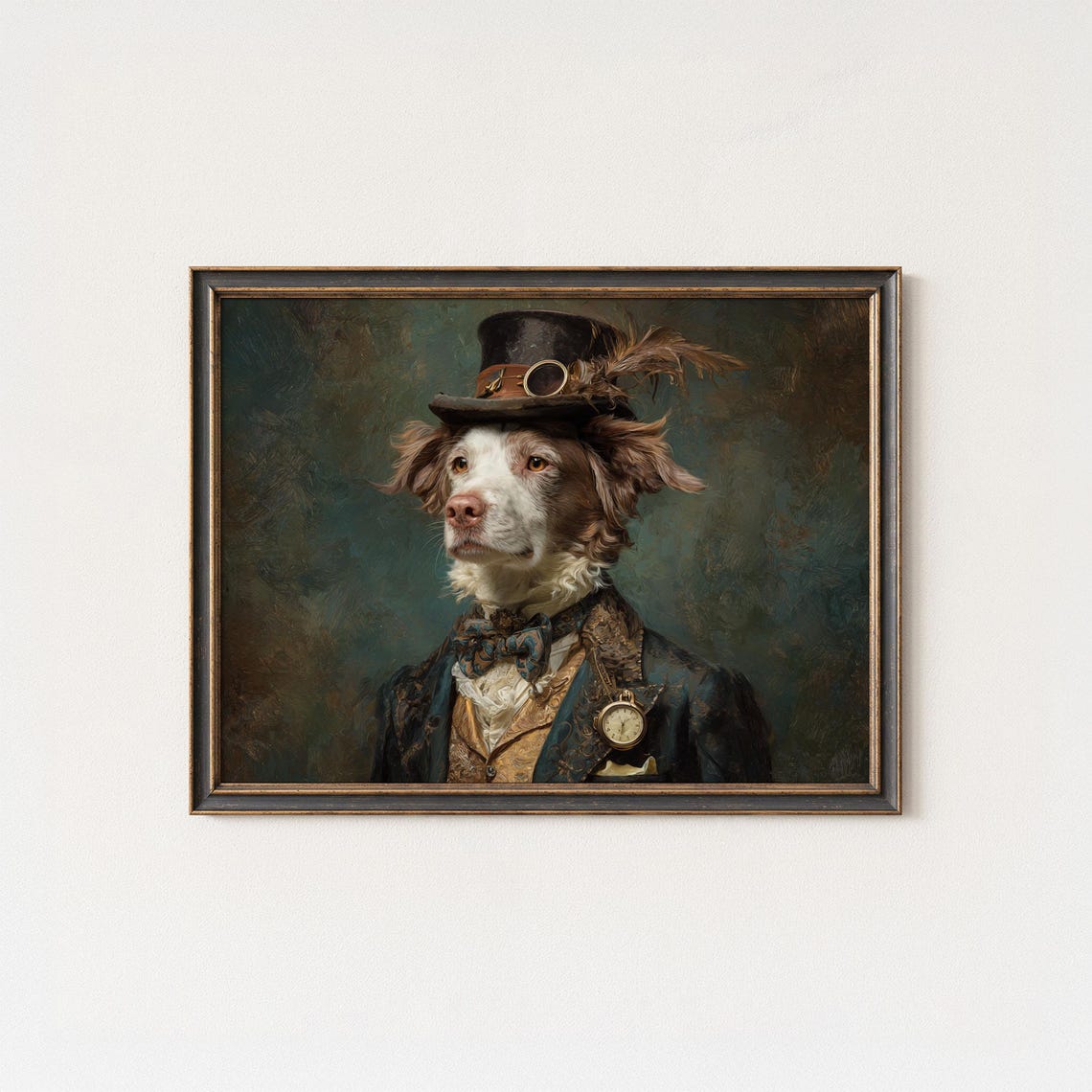 Victorian Steampunk Dog Portrait Top Hat Feather Goggles Poster