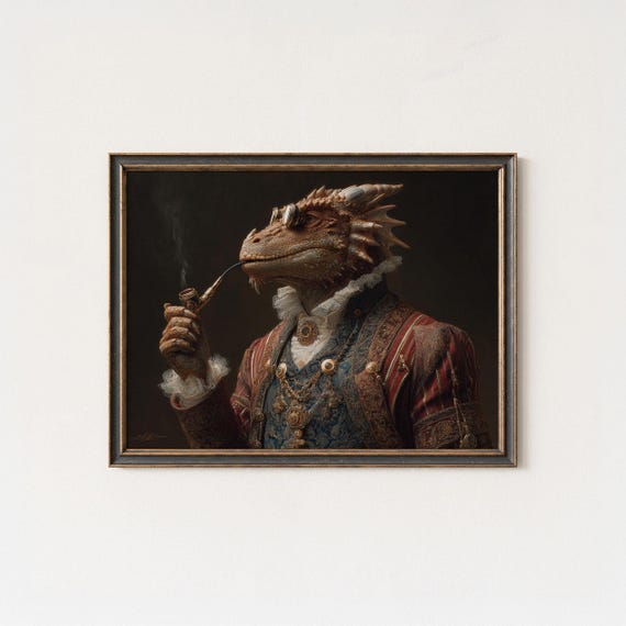 Dragon Aristocrat Wall Art Steampunk Victorian Fantasy Portrait Print Gothic Gentleman Decor Medieval Artwork