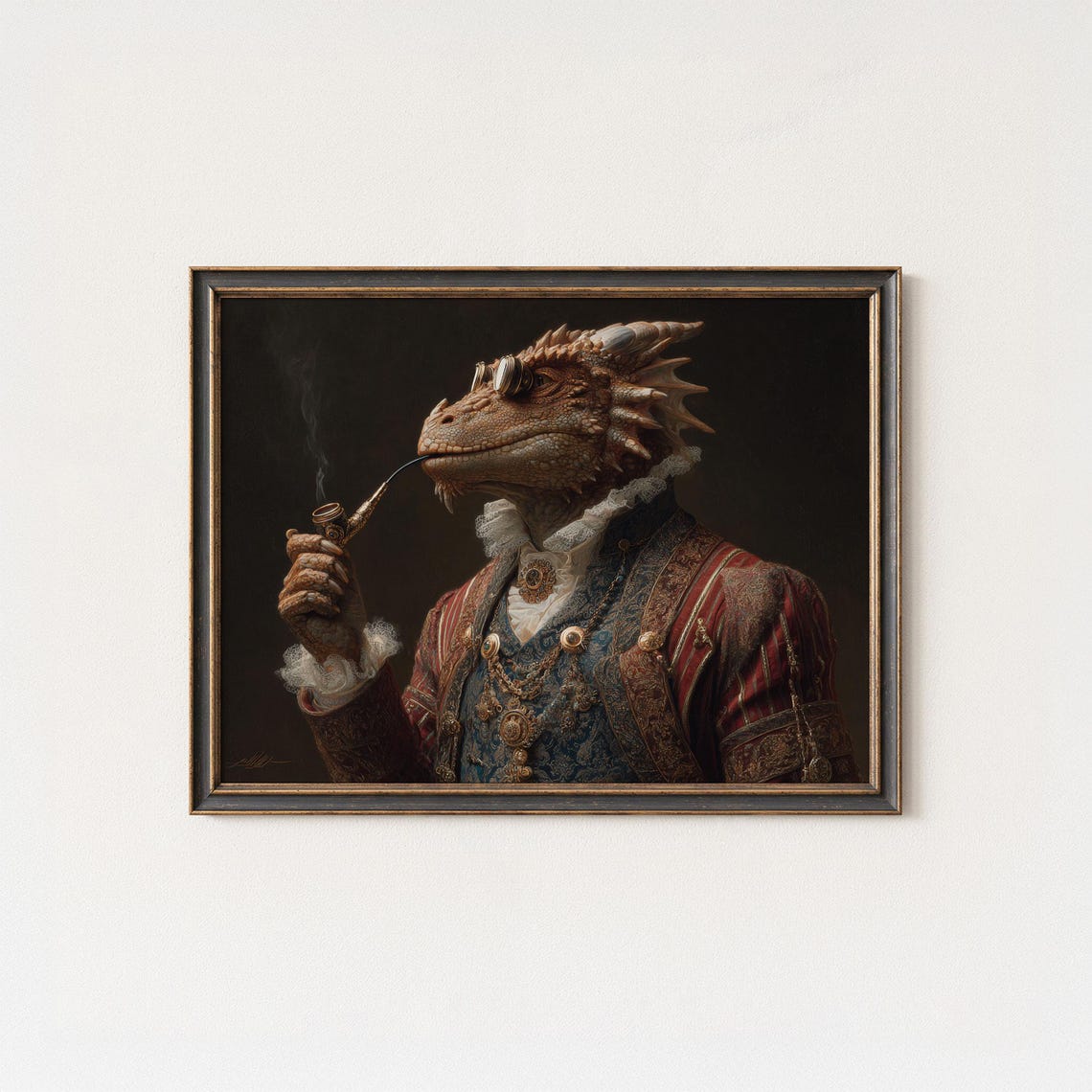 Dragon Aristocrat Smoking Pipe Victorian Profile Portrait Art Poster