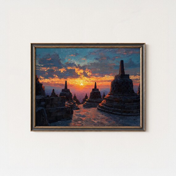 Borobudur Temple Sunrise Art Print Buddhist Stupa Panorama