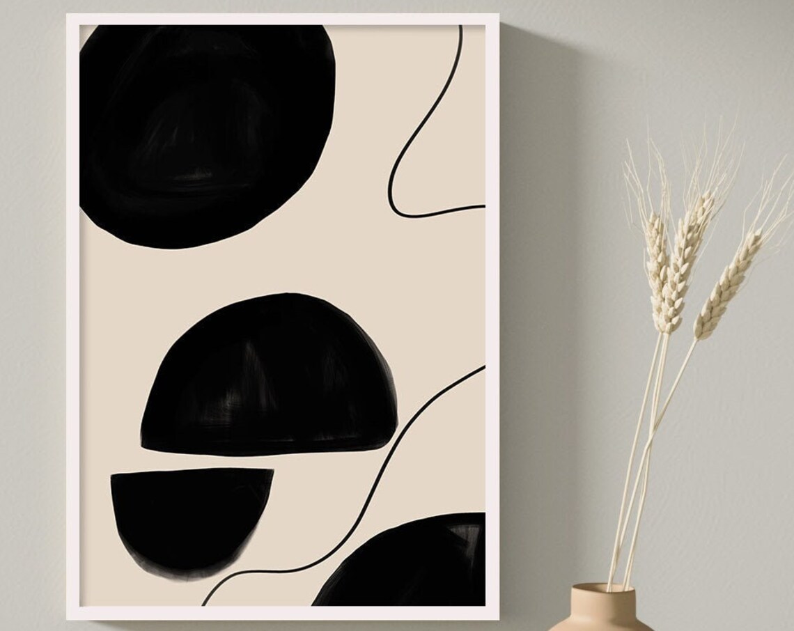Black Circles Beige Line Art Bold Abstract Modern Shape Poster