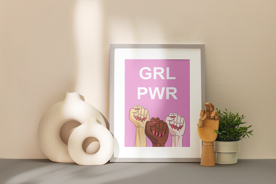 Grl Pwr Girl Power Three Raised Fists Pink Feminist Poster Art - Image 2