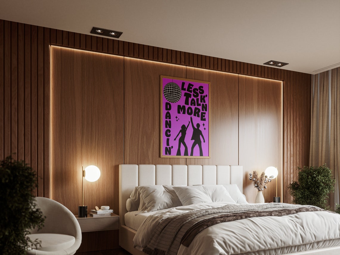 Retro Less Talk More Dancin Purple Disco Dancers Quote Poster - Image 3