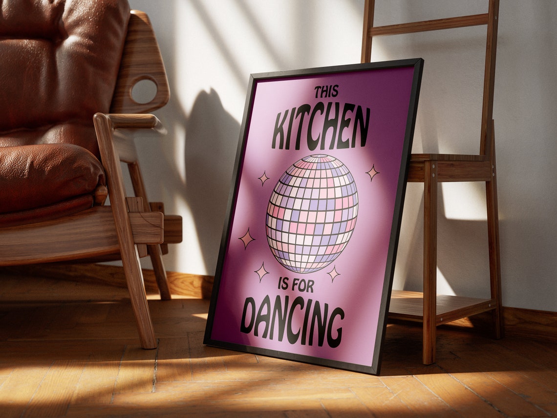 This Kitchen Is For Dancing Art Print Trendy Kitchen Art Print Kitchen Disco Poster Colourful Kitchen Art Prints Retro Kitchen Wall Art - Image 3