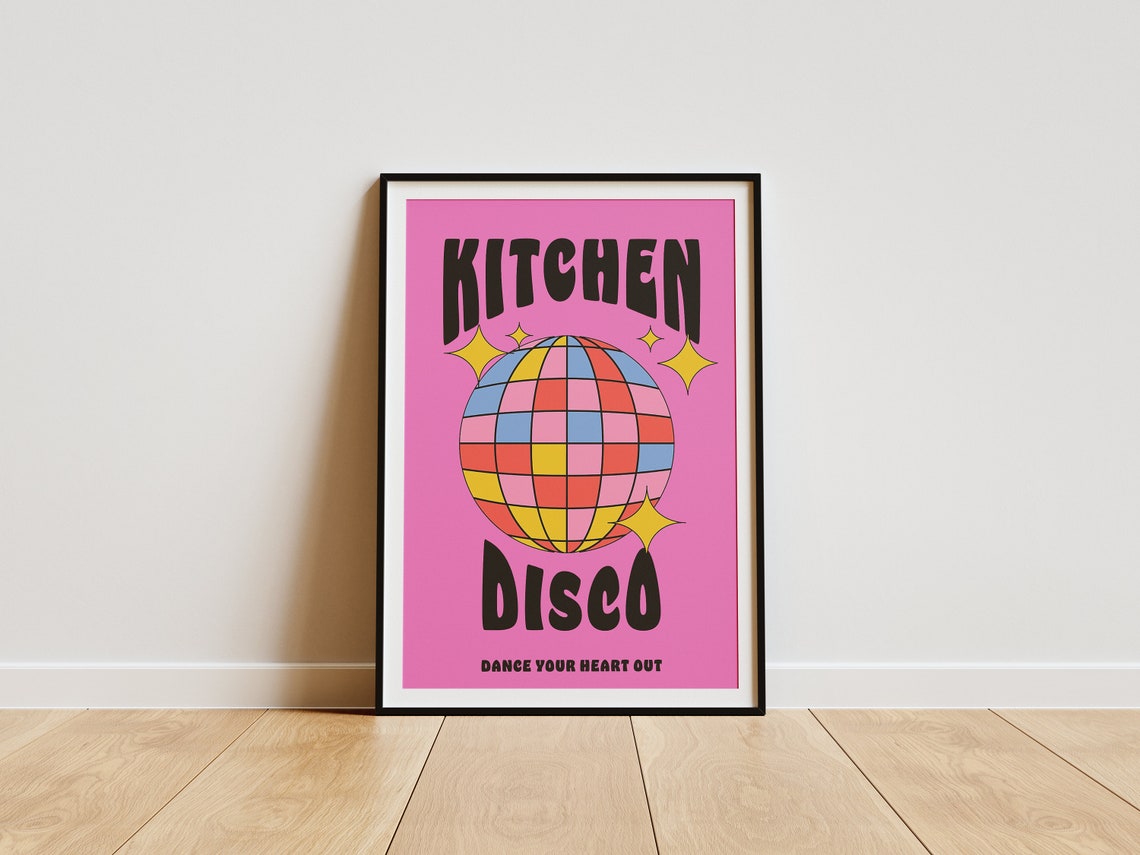 Hot Pink Kitchen Disco Dance Your Heart Out Retro Party Poster