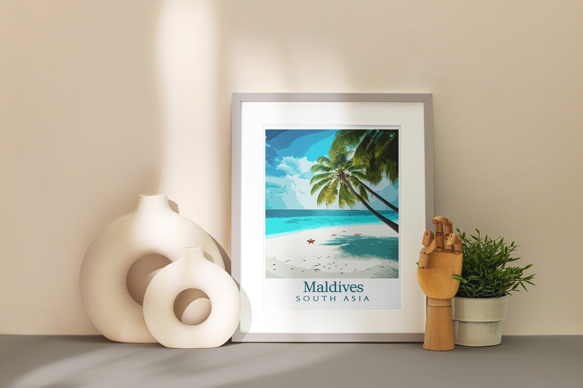 Maldives South Asia Palm Beach Turquoise Sea Photographic Poster - Image 2