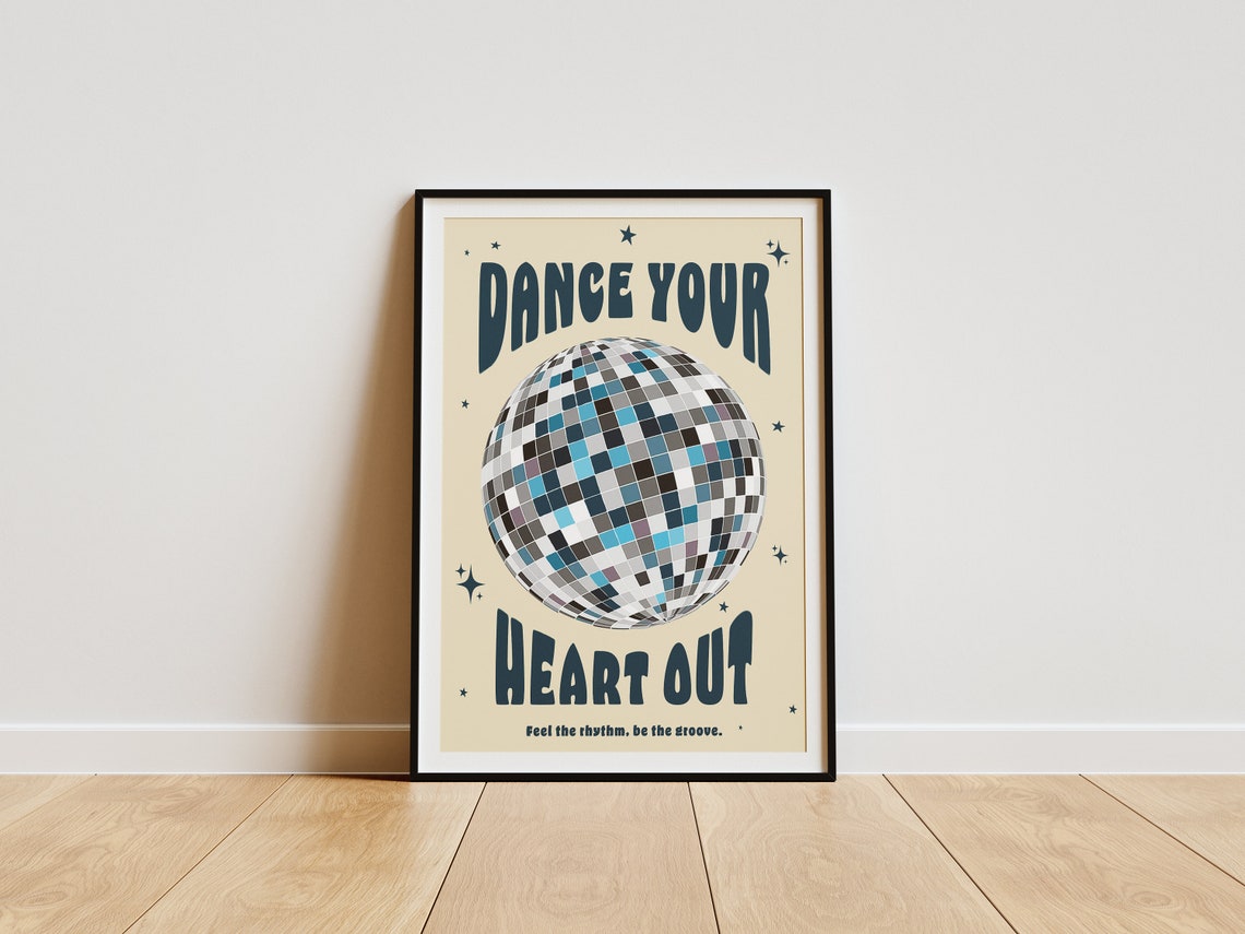 Groovy Retro Dance Your Heart Out Red Disco Ball Quote Poster - Image 4