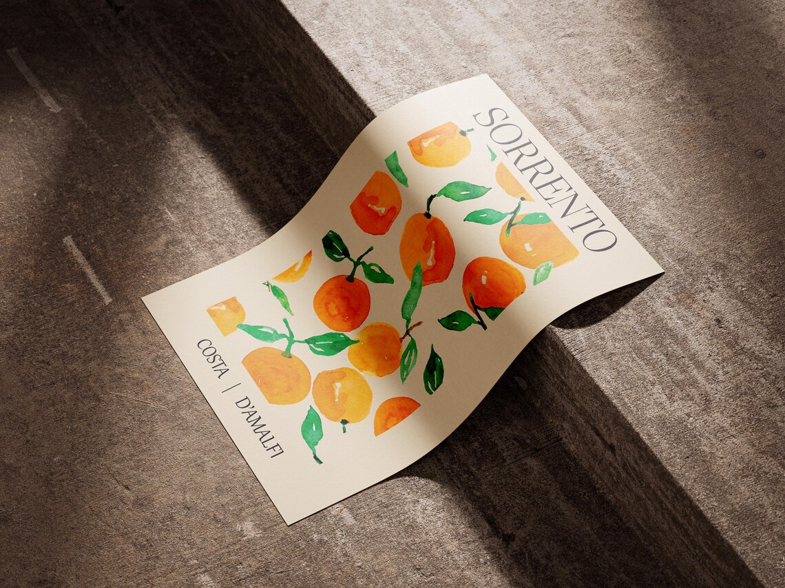 Sunny Sorrento Oranges Watercolor Amalfi Coast Travel Poster - Image 3