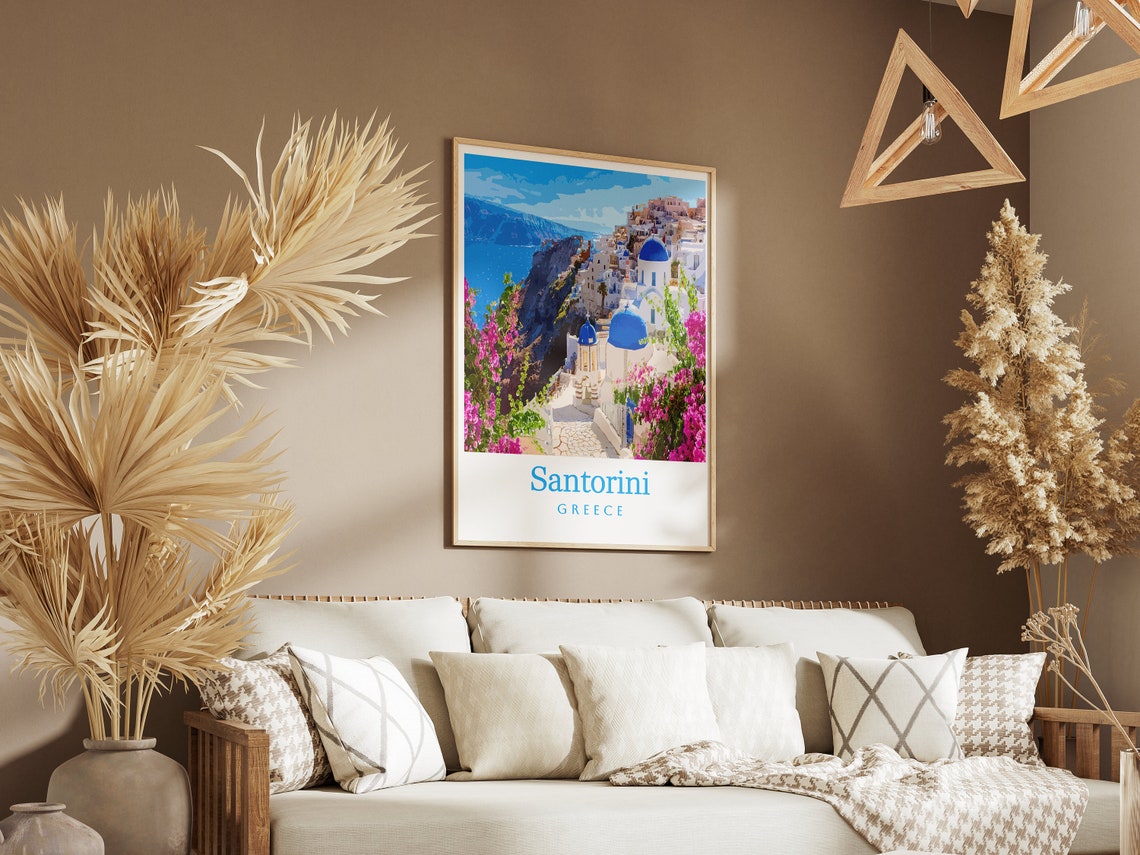 Santorini Greece Blue Domed Village Aegean Sea Travel Poster - Image 2