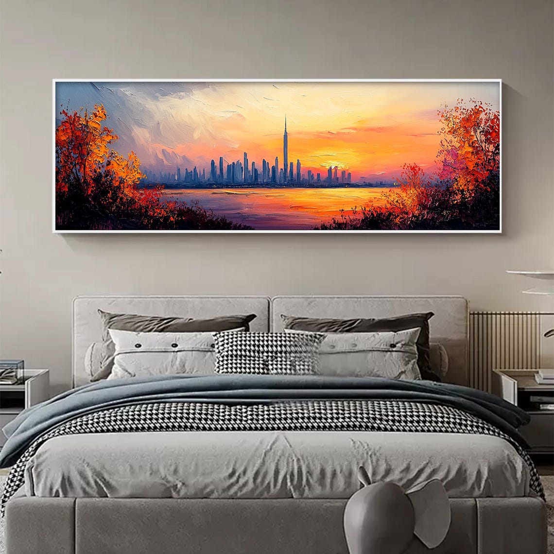 Dubai Skyline Burj Khalifa Sunset City Impasto Painting Travel Poster - Image 5
