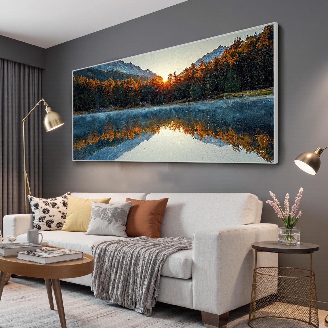 Mountain Lake Sunrise Golden Forest Reflection Nature Art Poster - Image 5