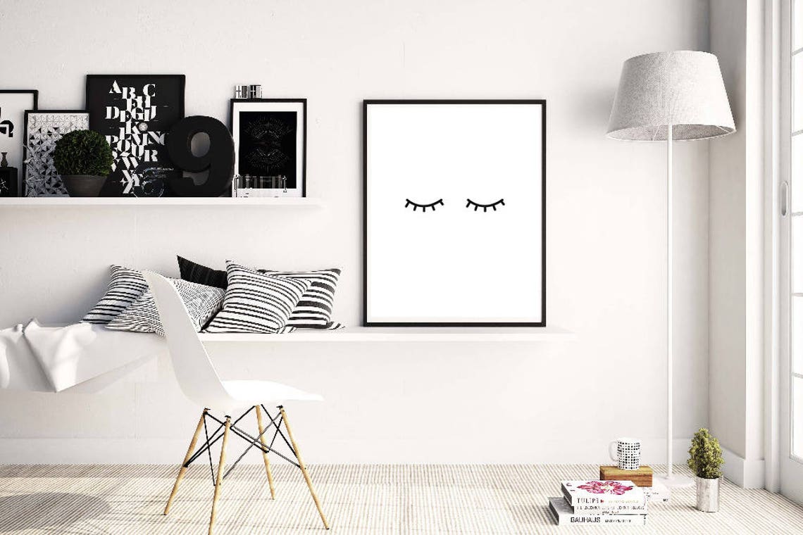 Minimalist Closed Eyelashes Nursery Scandi Style Kids Room Poster - Image 3