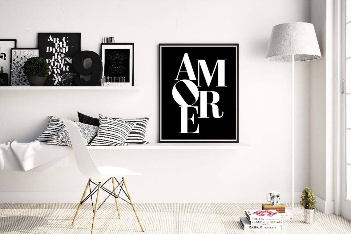 Amore Black And White Bold Italian Script Typography Wall Poster - Image 2